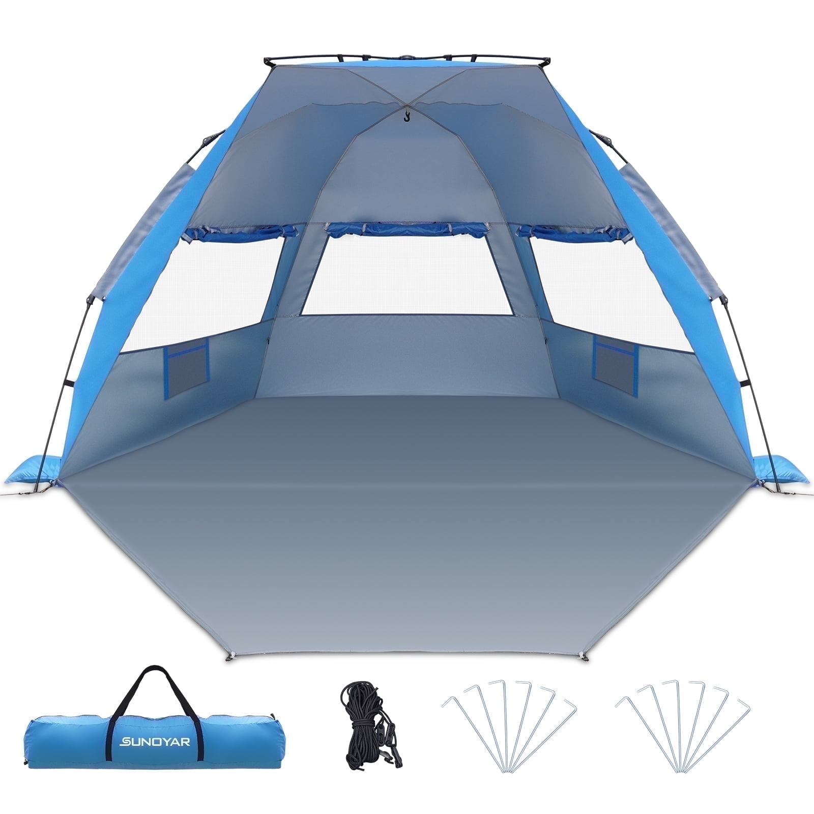 SUNOYAR Beach Tent Sun Shelter, Pop up Beach Tent for 4-6 Person with UPF 50+UV Protection, Portable Beach Shade Canopy for Camping, Picnics and Outdoor